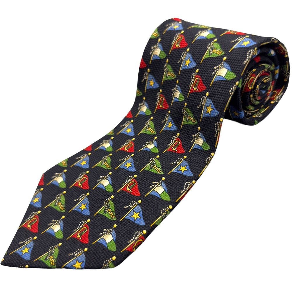 Tommy Hilfiger Mens Vintage Silk Dress Tie Geometric Flag Pattern 59" 4"